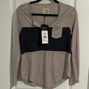 NWT Chaser Colorblocked Jersey Long Sleeve Henley Top Diamond/Cruise Women's M